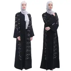 Abaya женский мусульманский с длинным рукавом Макси Sequnis платье открытый кардиган кафтан женский халат кимоно Дубай платья Хиджаб вечерние