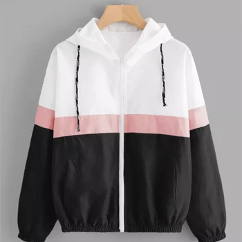 

Black Fall Windbreaker Long Sleeve Jacket Womens Hooded Coats Spring Autumn Outwear Casual Basic Jackets