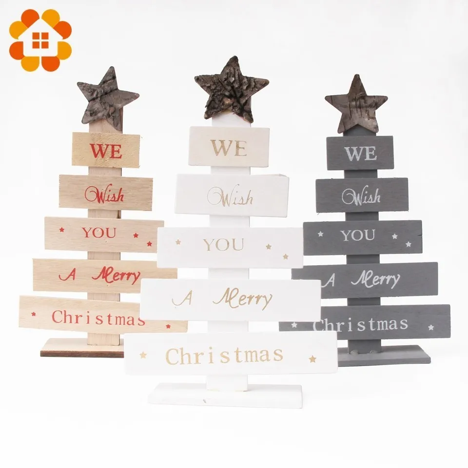 

1pcs 3 Colors Creative Merry Christmas Desktop Gifts Toy Decorations Wood Material Christmas Tree Shape DIY Decor Supplies