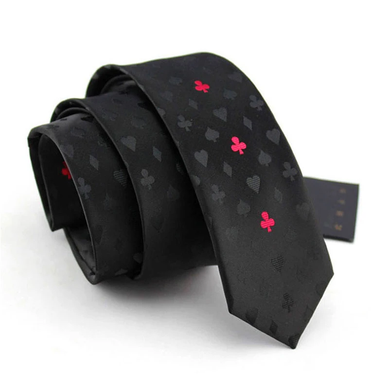 Высокое качество, новинка, Брендовые мужские галстуки 5,5 см, обтягивающие галстуки для мужчин, модные галстуки в Корейском стиле, с рисунком покера, ручная работа, свадебные - Цвет: Черный