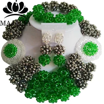

Trendy Nigeria Wedding Green african beads jewelry set Crystal necklace bracelet earrings Free shipping Majalia-152