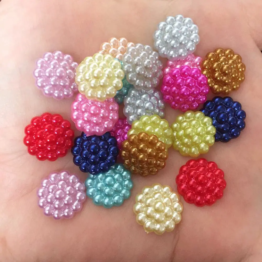 

New DIY 100PCS 14mm mix 3D Pearl Delicate Buddha flower Flatback bead scrapbook handmade wedding ornaments PF435