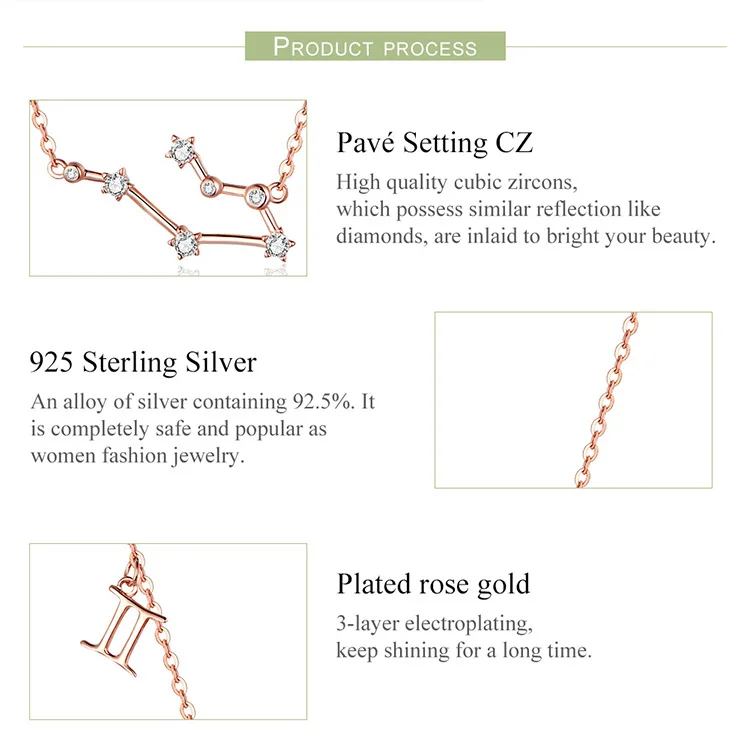 BISAER 12 серии созвездий 925 пробы Серебряное ожерелье с подвеской в виде зодиака для женщин ожерелье на цепочке подарок на день Святого Валентина GAN015