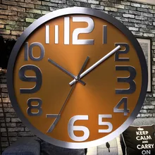 Meijswxj Wall Clock Saat Reloj Relogio de parede Round Metal Clock Duvar Saati Digital Wall Clocks Horloge Murale Living room