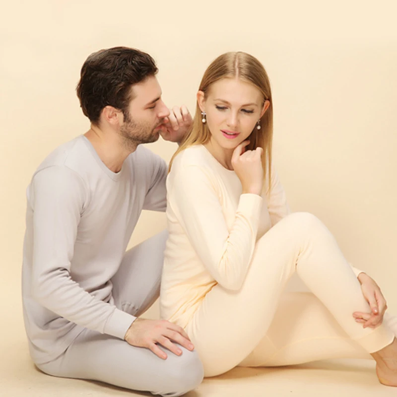 

Winter Women thermal underwear comfort cotton long johns women men set sexy slim fitted Cashmere Velet Suit couple suit WQ26