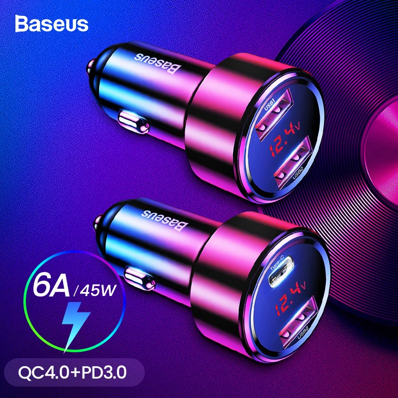 

Baseus 45W Quick Charge 4.0 3.0 USB Car Charger For iPhone Xiaomi mi Huawei QC4.0 QC3.0 QC PD 6A Fast Charging Car Phone Charger