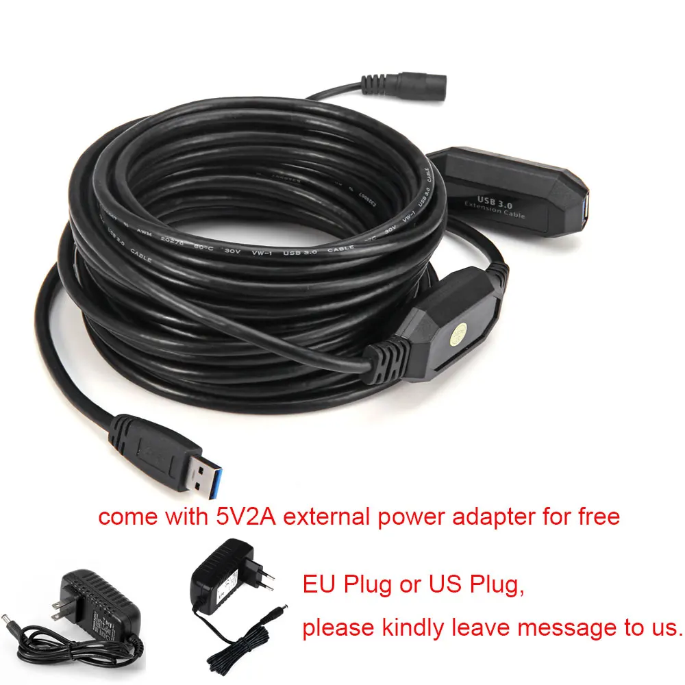5Gbps 32ft 10M USB 3 0 Active Extension Repeater Signal Booster Cable with Build in Two