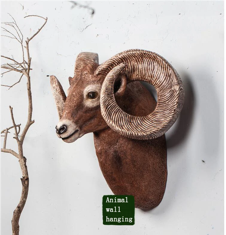 

Primal forest reality big sheep horns animal head wall hanging living room wall decoration American retro bar wall crafts