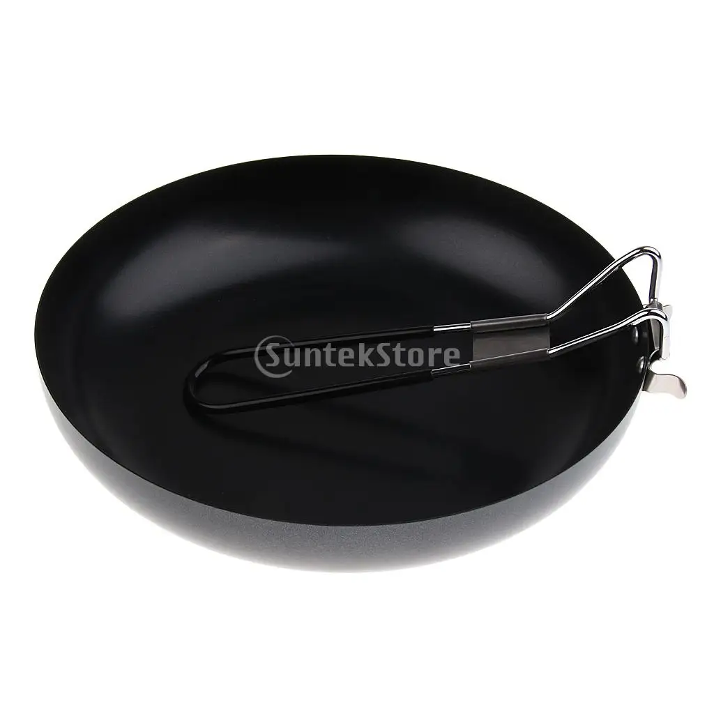 Non-stick Iron Frying Pan Outdoor Portable Camping Folding Pot Cookware with Folding Handle