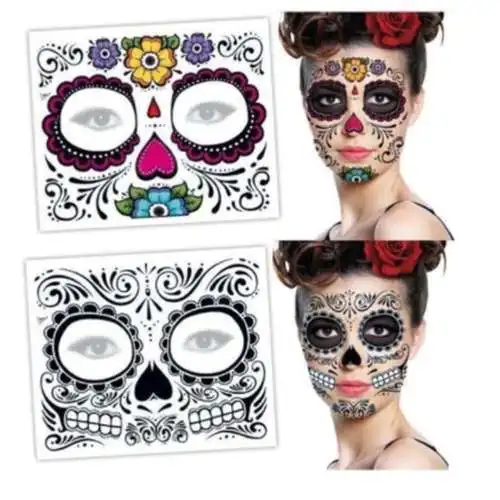 

1Pc Zombie DAY OF THE DEAD temporary tattoo mask costume Sugar Skull Sticker