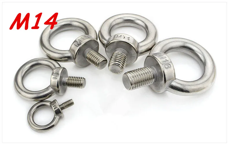 M14*20 304 Stainless Steel Lifting Eye Bolts Round Ring Hook Boltm14