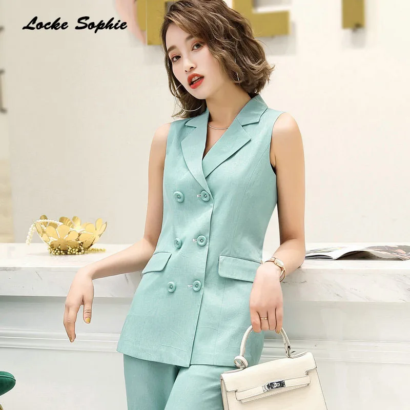 Women's Plus size Blazers coats 2019 Summer cotton blend Sleeveless Small Suits jackets ladies Skinny Office Blazers Suits coats