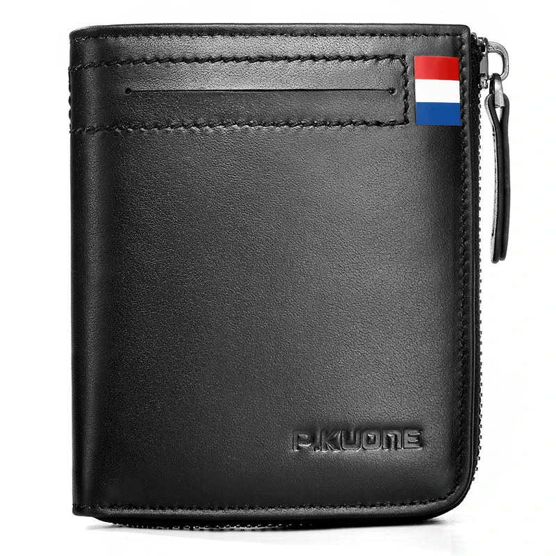

P.Kuone 100% Genuine Leather Men Mini Wallet Credit ID Card Holder Multi-function Small Card and Coin Purse Bill Wallet