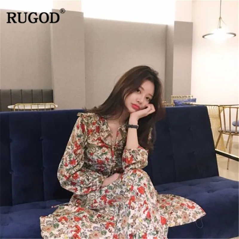 Женское винтажное платье с цветочным принтом RUGOD элегантное длинным рукавом и О