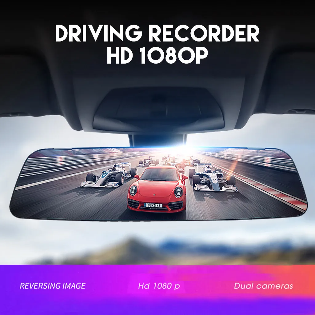 Автомобильный регистратор данных для путешествий 4,3 дюймов 1080P с двумя объективами, видеорегистратор для автомобиля, видеорегистратор с передним и задним зеркалом