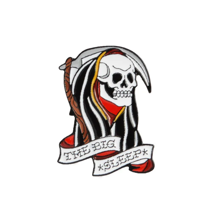 Enamel Pins Badges Cans Bulb Paper clip Lemon Tears Grim reaper Tombstone Coffin Ribcage Skull Brooch Pin for Women Men Kids - Окраска металла: Grim reaper