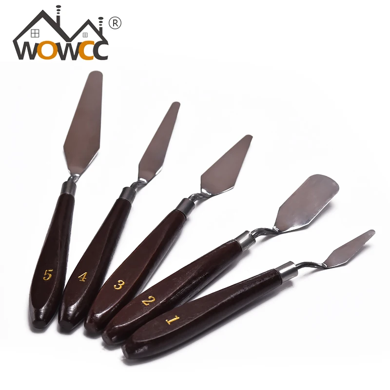 

WOWCC 5pcs/Set Stainless Steel Spatula Baking Pastry Tool Mixing Scraper Pack Art Scorper Oil Scraper Painting Shovel Palette