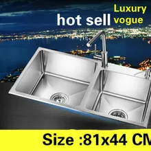 Квартира роскошная кухня ручная раковина двойной паз сделать блюда 304 из нержавеющей стали большая Горячая 810x440 мм
