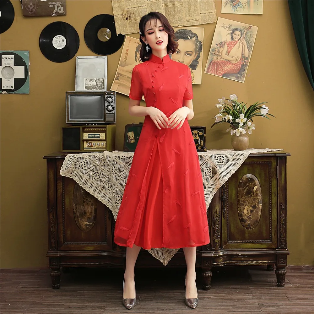 Китайское кружевное платье с коротким рукавом cheongsam Qipao китайское вечернее в