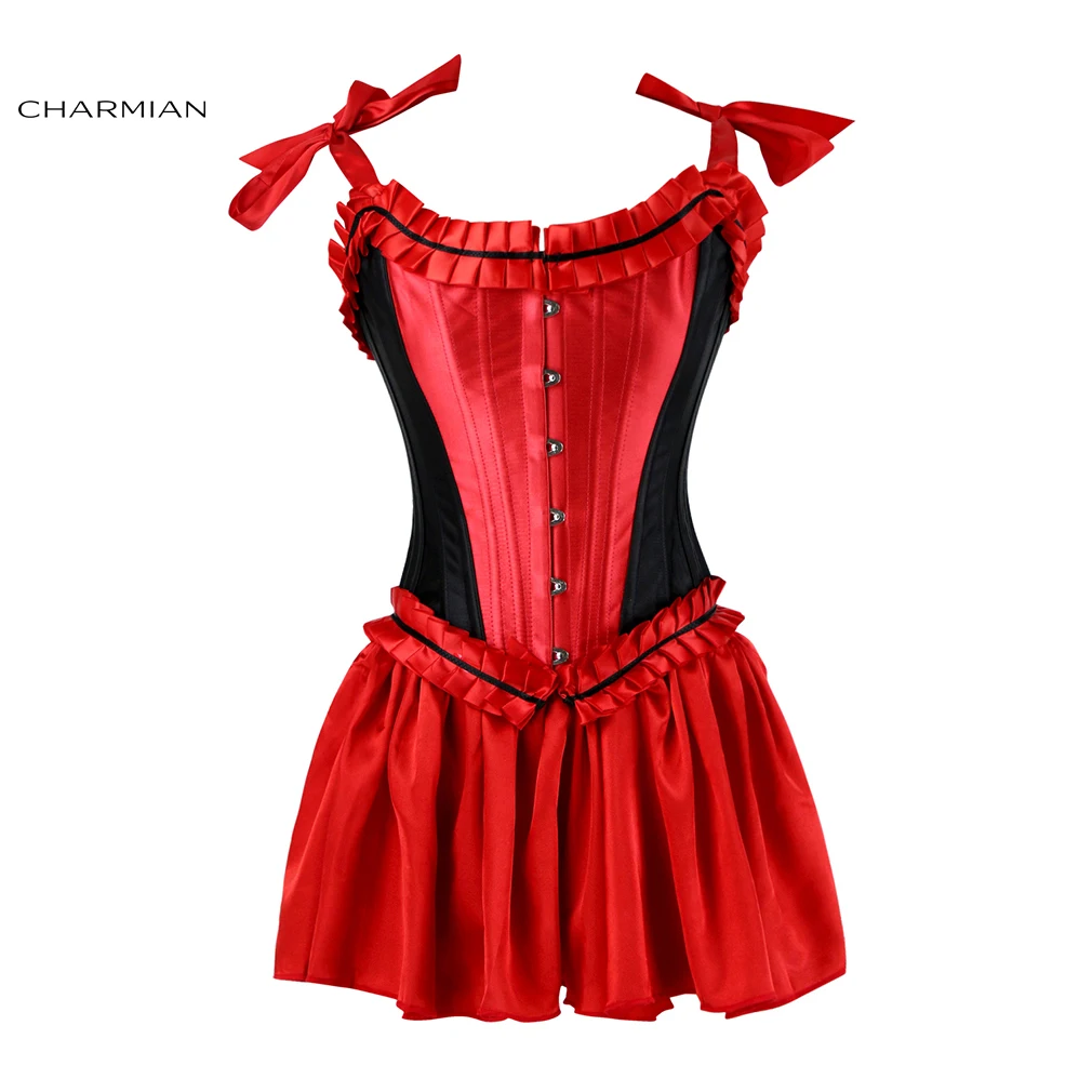 Charmian Women's Red Overbust Steel Boned Corset Dress Little Red