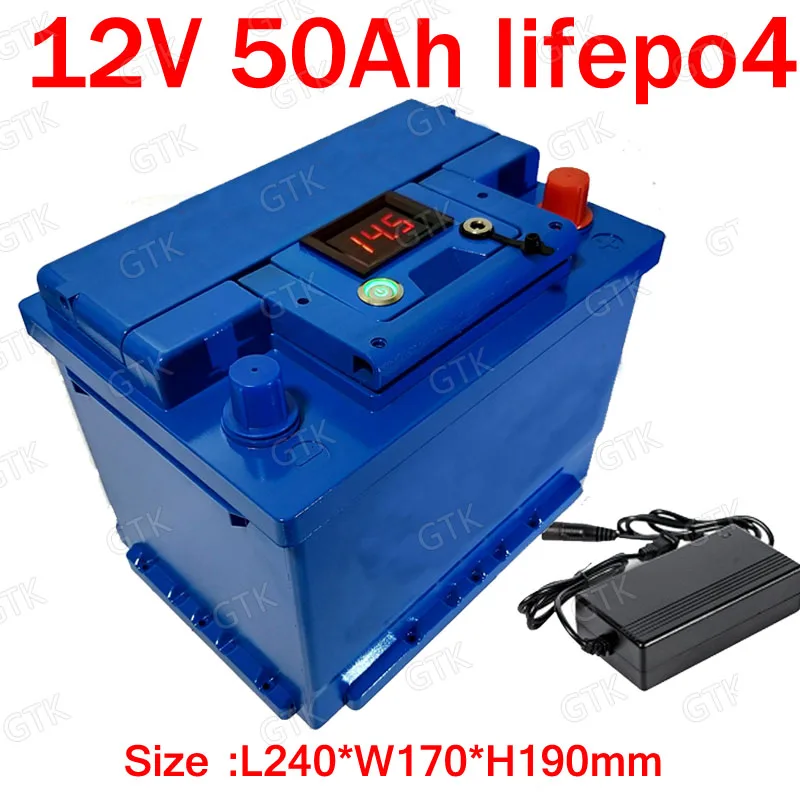 

GTK lithium 12V 50AH lifepo4 battery BMS 4S 12.8V battery Deep cycle 26650 for golf cart RV speaker travel trailer +5A Charger