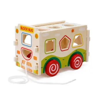 

15Pcs Geometry Kids Early Education Wooden Game Toy Pull Truck Bus Blocks Set