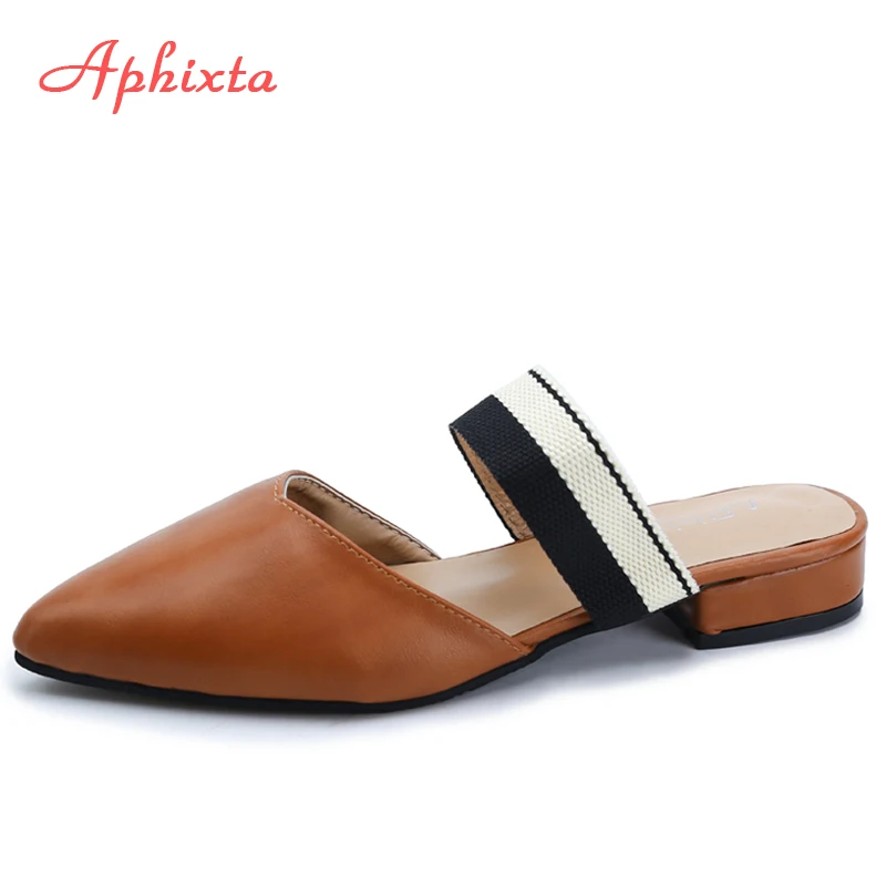 Aphixta Fashion Women Slides Pointed Toe Summer Shoes Square Heels
