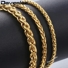 Davieslee Мужские Женские браслеты Золотая плетеная пшеничная цепь браслет из нержавеющей стали для мужчин женские ювелирные изделия оптом DKBM138