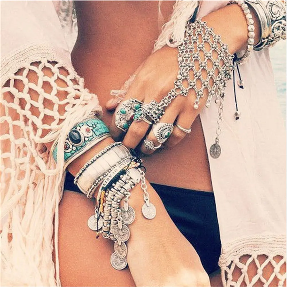 Boho Gypsy Slave Hand Finger font b Chain b font Multilayer font b Bracelets b font