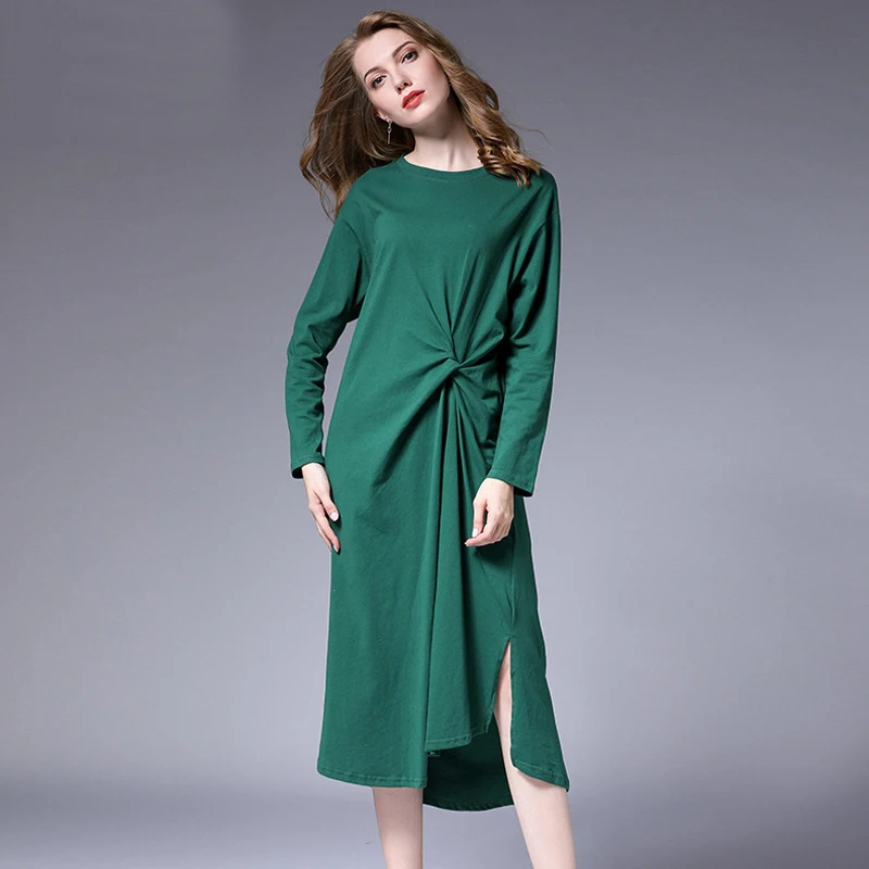 Green long sleeve dress women linen photos garnet