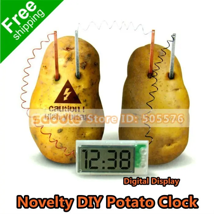 Potato Clock , Novelty Toy DIY Clock Take Power From Fruit Potato Coke
