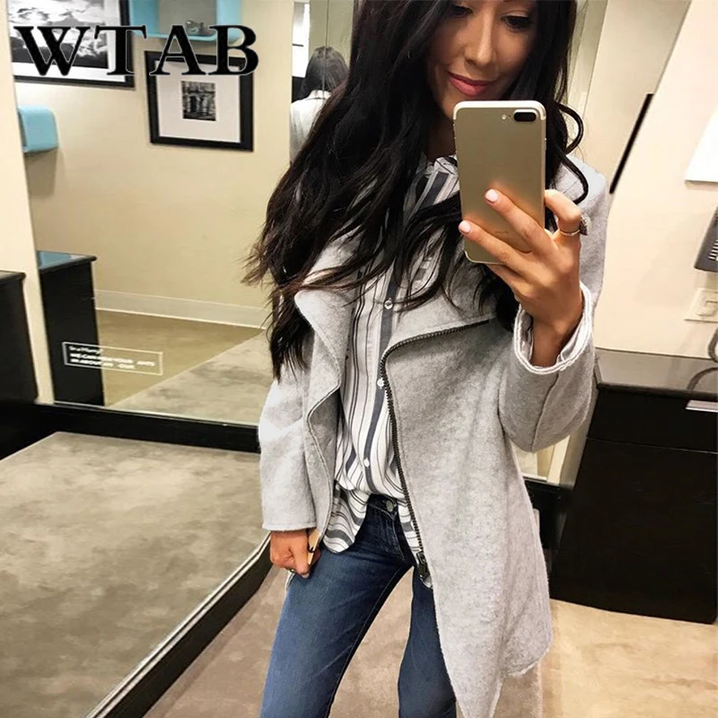 WTAB casual women jacket 2018 autumn winter coat female Zippers Outerwear thicken woolen coats slim veste femme hiver jacket