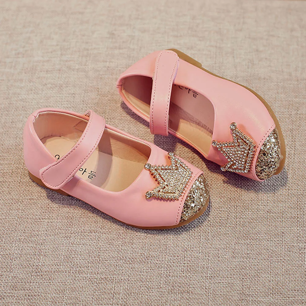 Обувь принцессы для девочек; кожаные сандалии с короной для маленьких девочек; тонкие туфли; sepatu anak sequin6.593gg