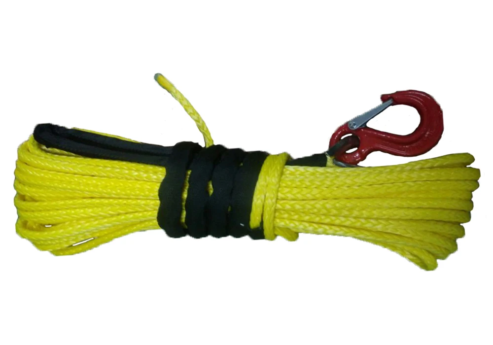 

10mm x 30m 3/8" x 100' synthetic winch rope with hook yellow colour for car accessories free shipping