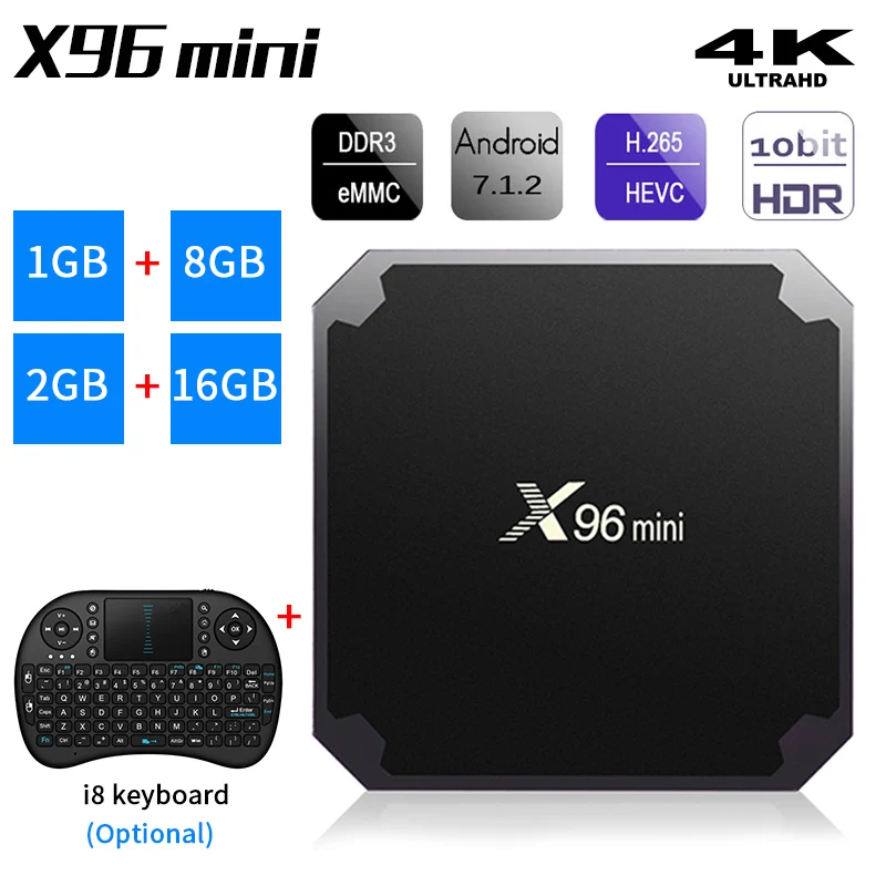 10 шт. X96mini Android 7,1X96 мини Smart tv BOX S905W четырехъядерный Поддержка 2,4G беспроводной wifi медиаплеер телеприставка 1+ 8 2+ 16 Гб