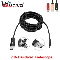 Wistino Мини 2in1 USB эндоскопа Камера 8 мм Лен мини Камера 2 м 5 м 10 м Android IP67 инспекции эндоскопа Водонепроницаемый наблюдения