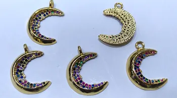 

10pcs 22mm Moon rainbow pave micro CZ Pendant-earrings-charm beads