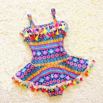 

2020 Tassel Baby Girl Clothes One Piece Kids Swimwear for Girls Print Lovely Children Swimsuit Summer Swimming Beachwear