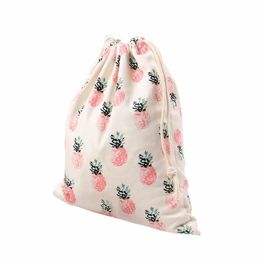 

New Cute Protection Canvas Fashion Storage Pineapple Printing Drawstring Beam Port Storage Bag Travel Bag Gift Easy Carry Travel