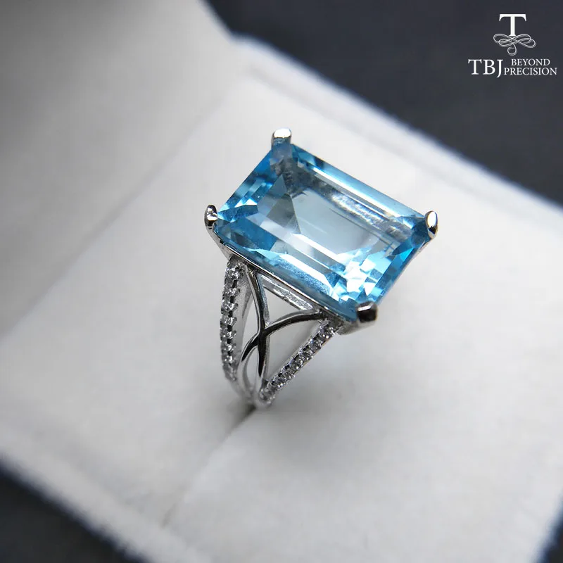 

TBJ,2018 natural sky blue topaz gemstone Ring oct10*14mm 9.5ct in 925 sterling silver fine jewlery for women with gift box