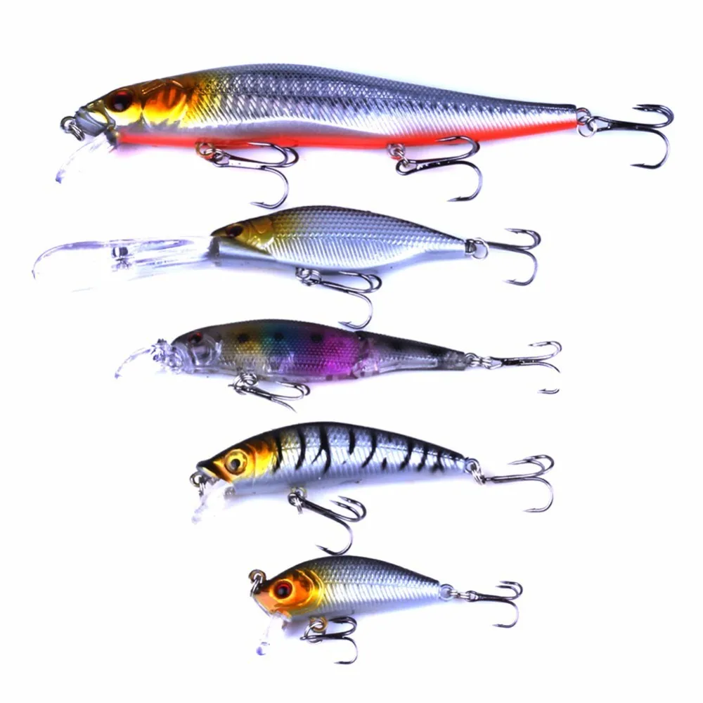 New Mixed 5 Model Minnow Fishing Lure Bass Crankbait Wobblers Fishing Tackle