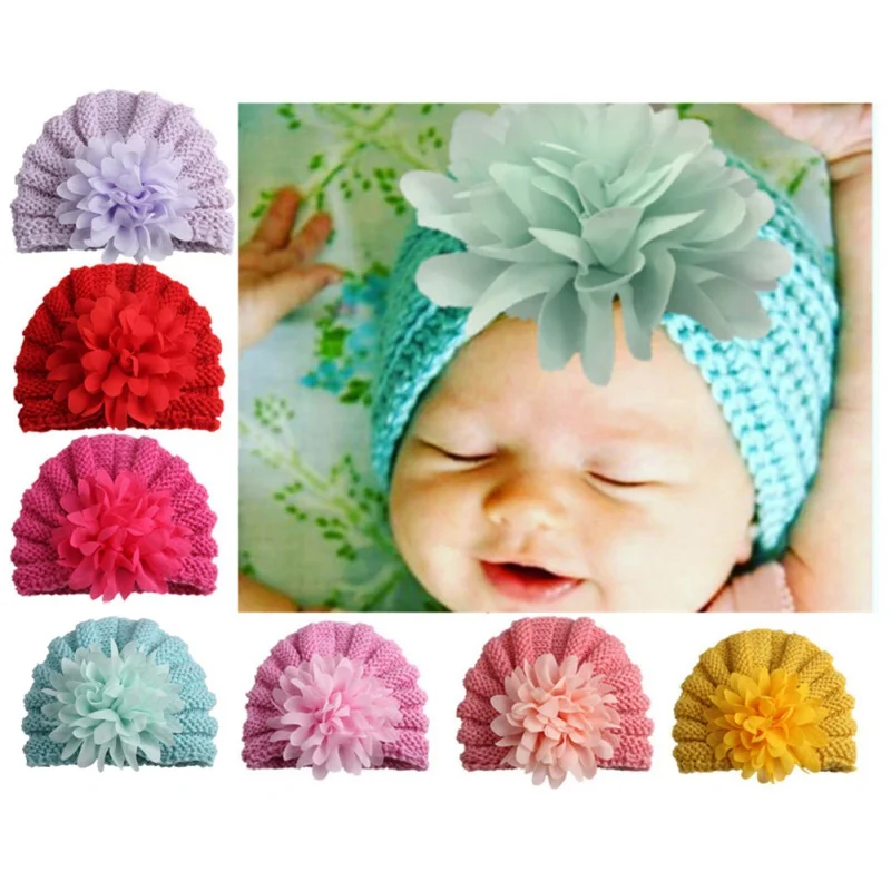 

2019 Cute Cotton Baby Hat Flower Caps For New born Baby Boy Girl Beanie Hat Spring Autumn Winter Children's Hats 7 Colors