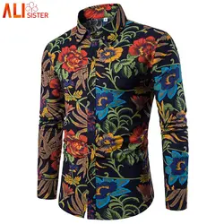 Alisister/рубашки с цветочным принтом и длинными рукавами для мужчин; сезон весна-лето; повседневные пляжные вечерние рубашки; гавайская
