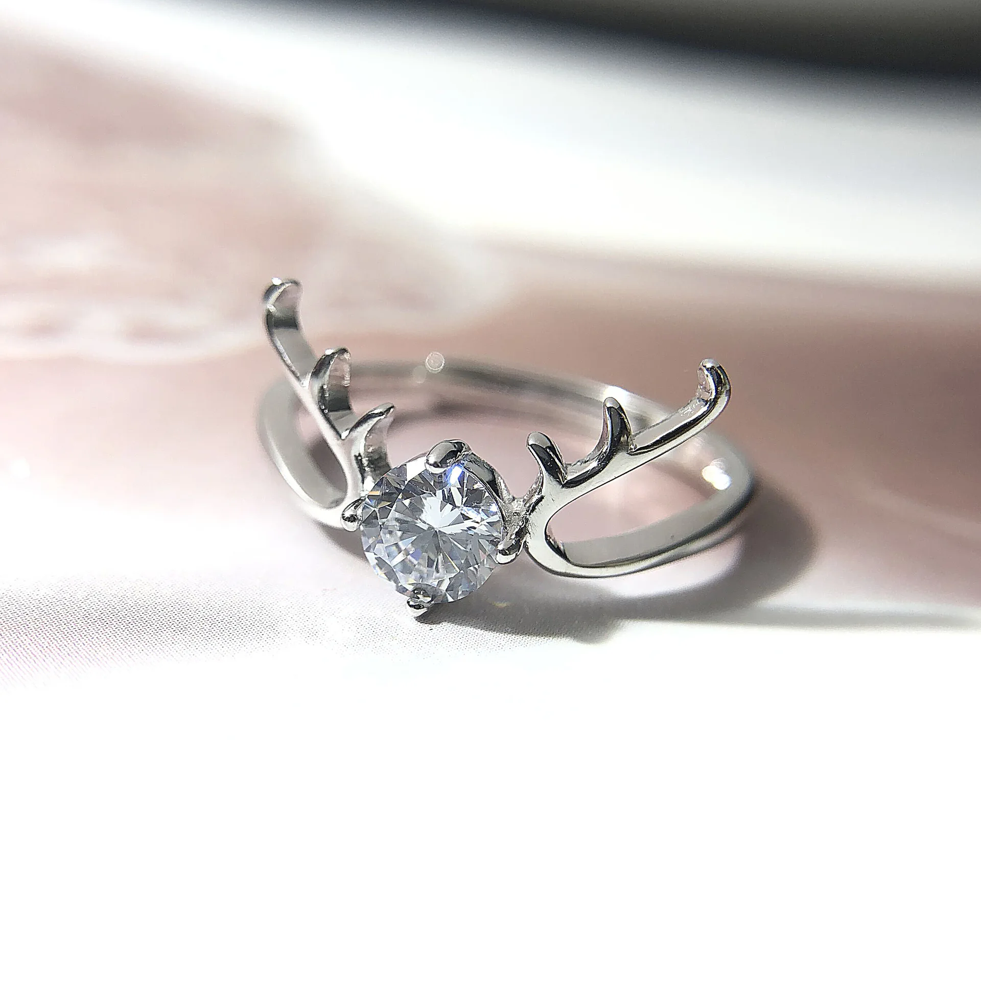 elk horn zircon ring 100% Sterling 925 silver Jewelry Vintage Adjustable rings for women girl gift free size