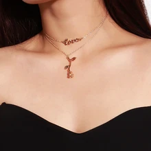 Fashion Rose Flower Pendant Multilayer Gold Color Chain Choker Necklace Jewelry For Women Charm Letter Love Colar Necklace Gift Fashion Rose Flower Pendant Multilayer Gold Color Chain Choker Necklace Jewelry For Women Charm Letter Love Colar Necklace Gift