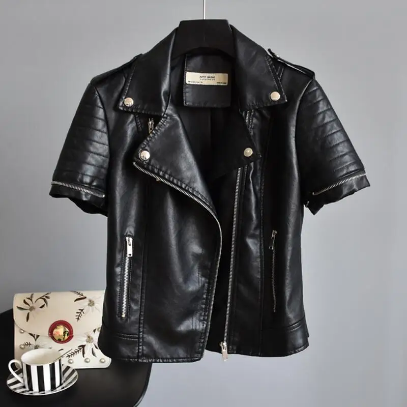 Abbigliamento Sportiva 2019 Della Pelle In Nera Cappotto Sottile Moto Donne Giacca Autunno Femminile Borgogna Nero PukXZiO