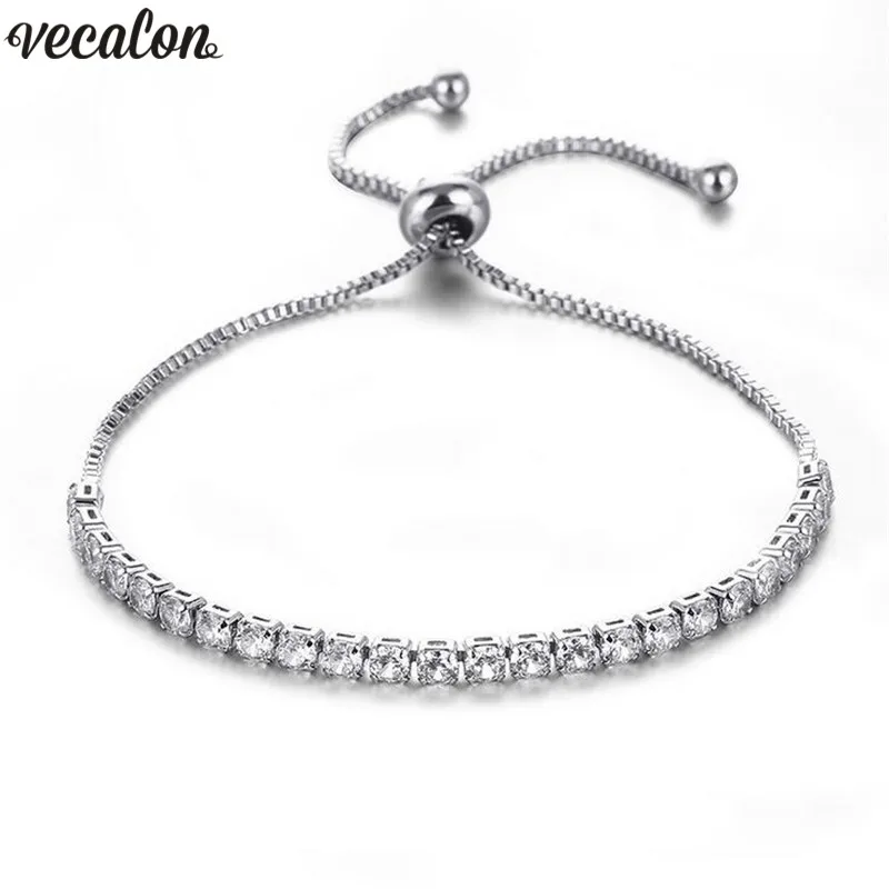 Vecalon Female Extend Bracelet 4mm AAAAA Zircon Cz White gold filled