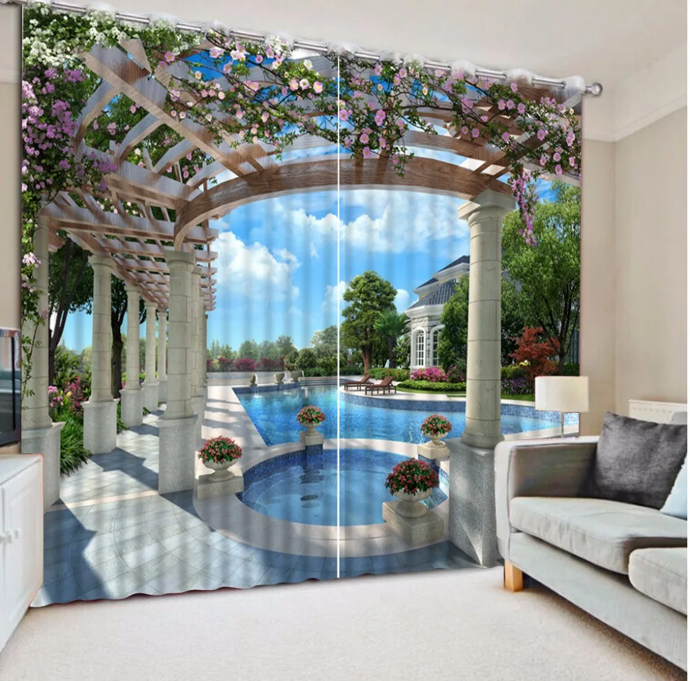 Luxury 3D Curtains Painting villa pavilion Blackout Window Curtain