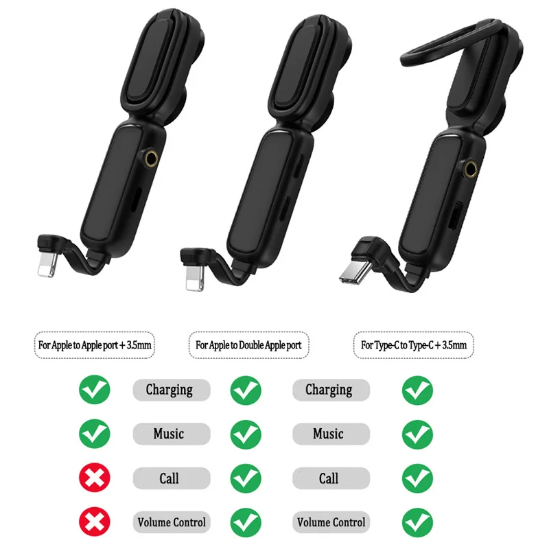 2 in 1 Back Cable Mobile phone adapter fast charger for iphone lighting to 3 5mm jack headphones adapter with phone holder stand