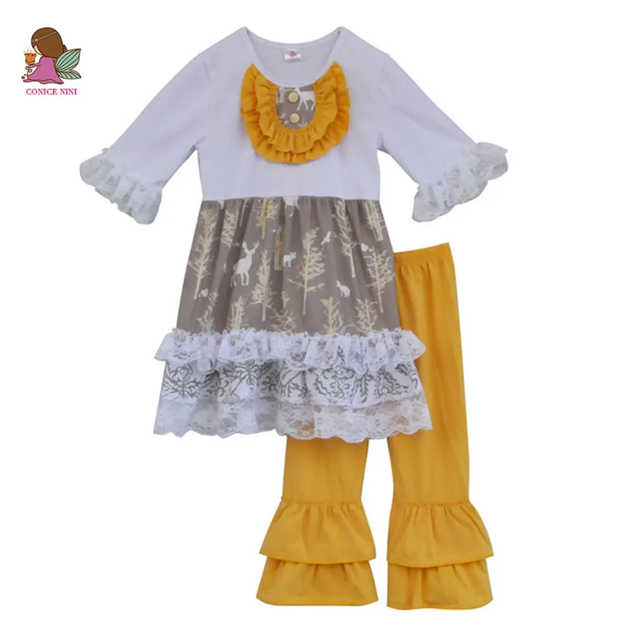 Специальные Дизайн осень зима для девочек изысканные наряды Lace Ruffle Top хлопковые